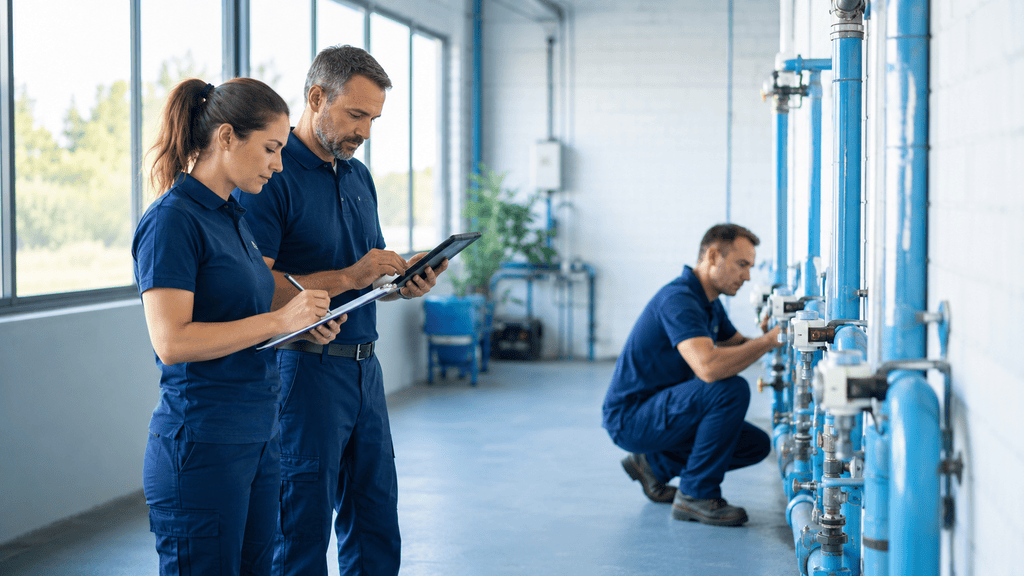 Empleados realizando reparaciones del servicio de agua